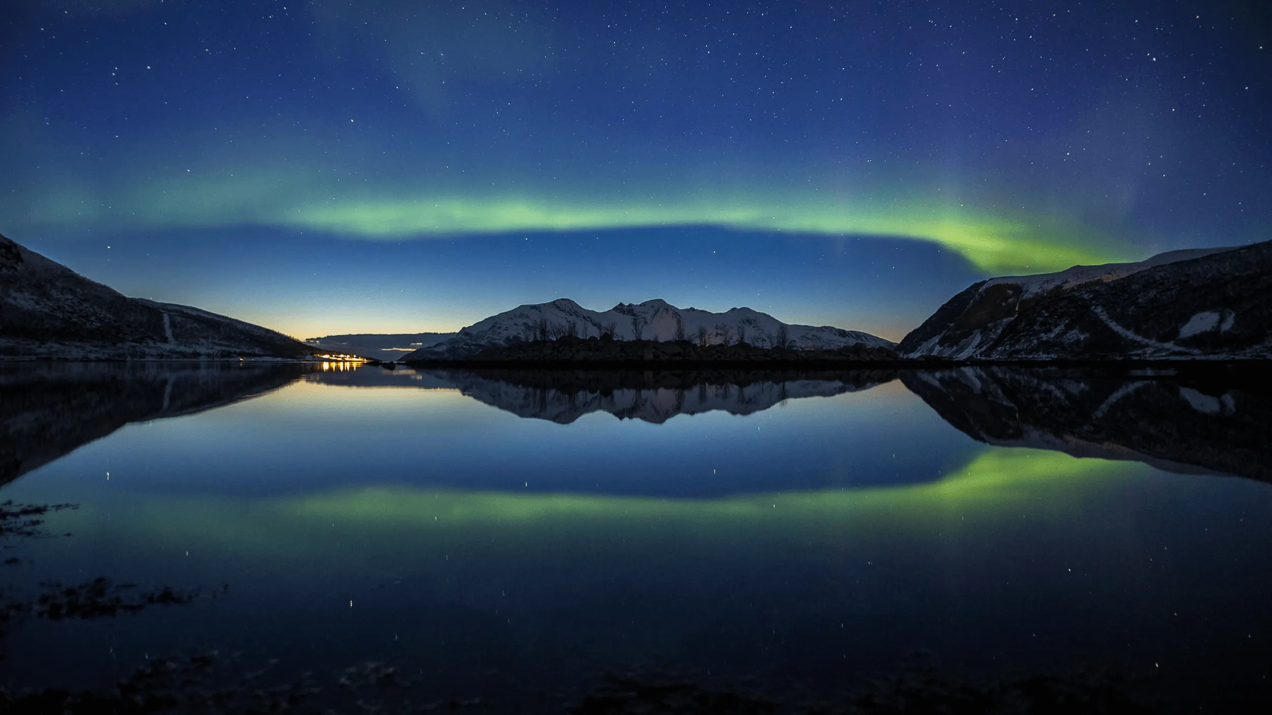 Guests around the campfire under the aurora