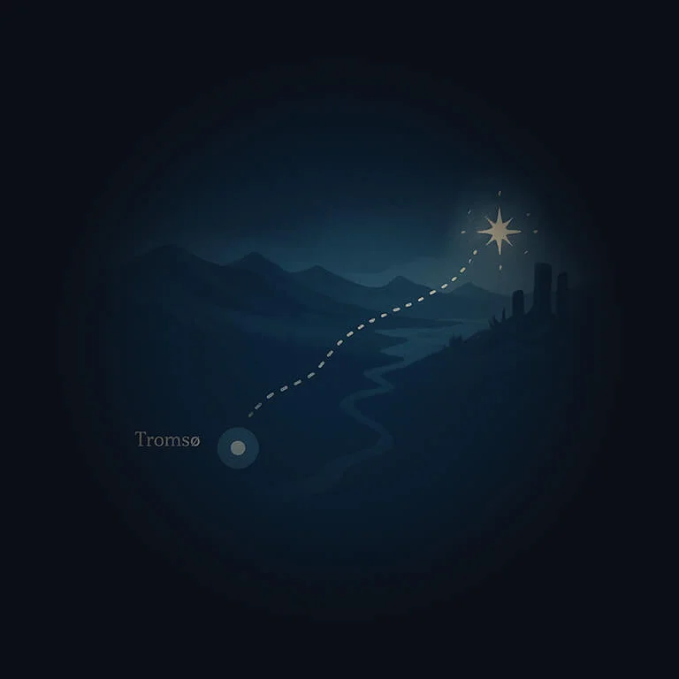 Illustrated map of the route from Tromsø toward the northern lights